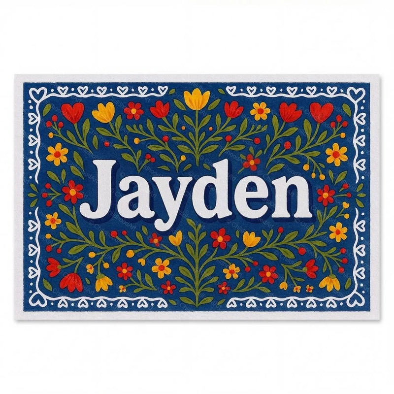 Jayden Name Art - Floral Farmhouse personalized wall print for kids