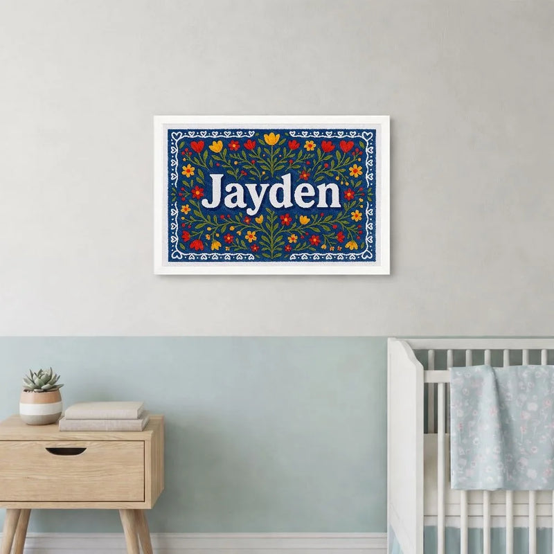 Jayden Name Art - Floral Farmhouse personalized wall print for kids