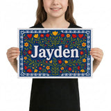 Jayden Name Art - Floral Farmhouse personalized wall print for kids