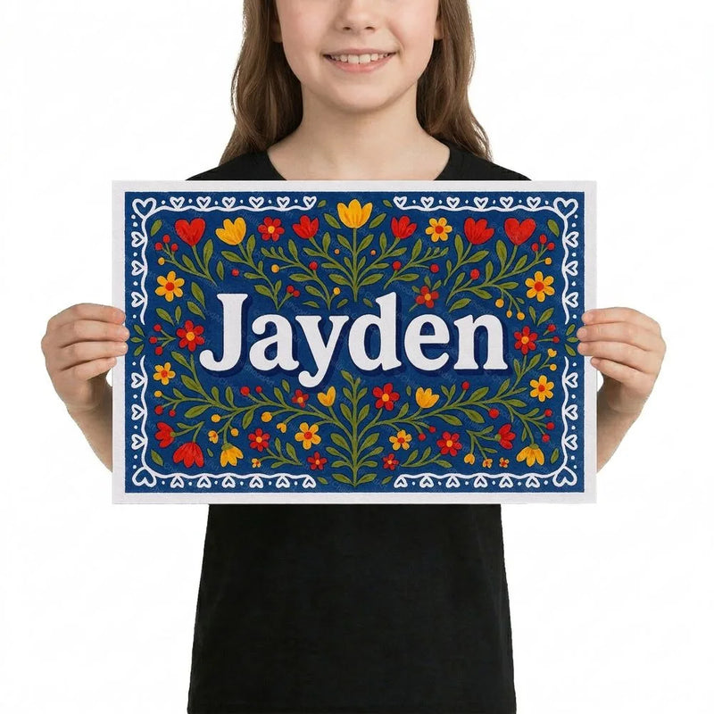 Jayden Name Art - Floral Farmhouse personalized wall print for kids