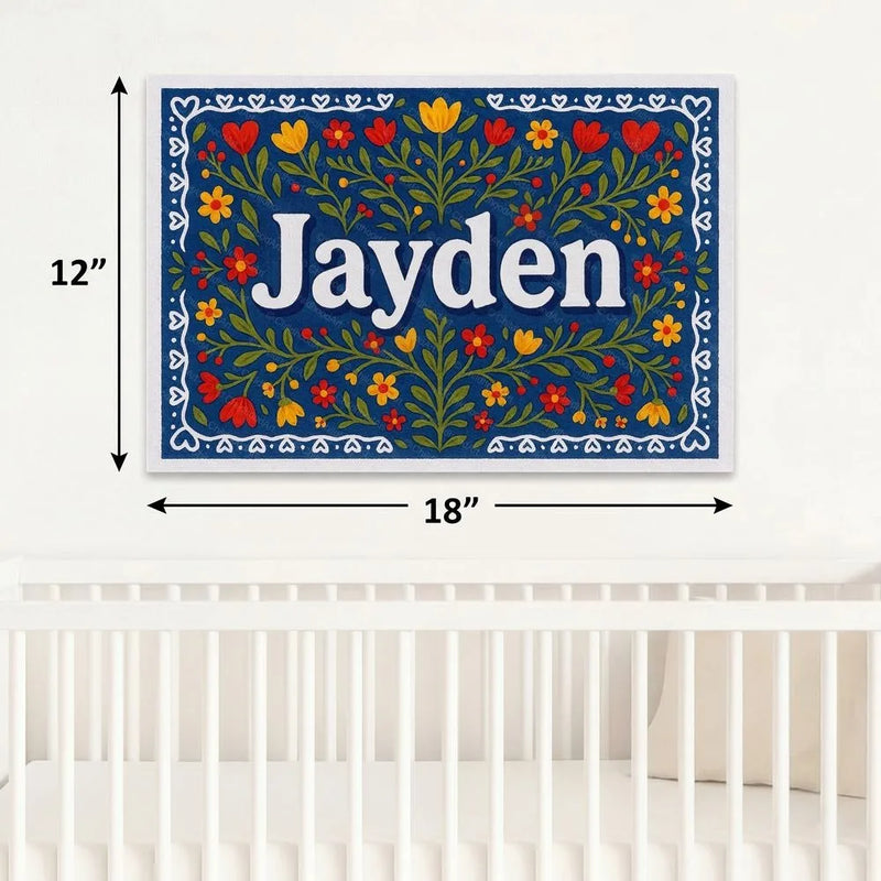 Jayden Name Art - Floral Farmhouse personalized wall print for kids