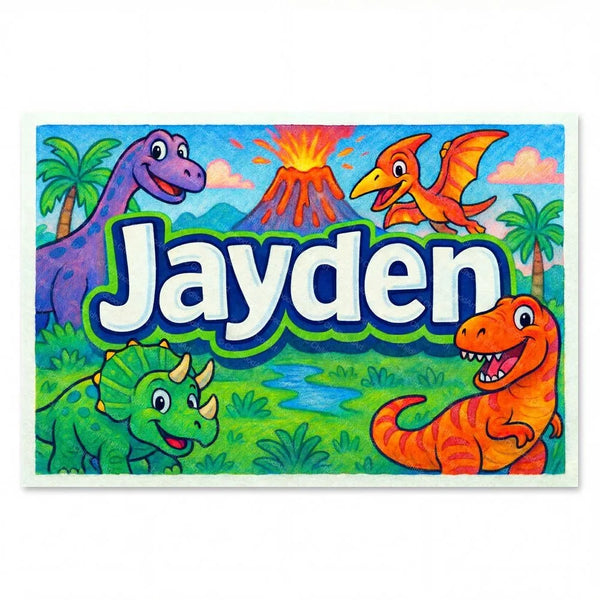 Personalized Jayden name art print in the Dinosaur adventure style