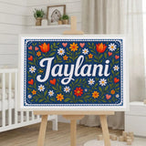 Jaylani Name Art - Floral Farmhouse personalized wall print for kids