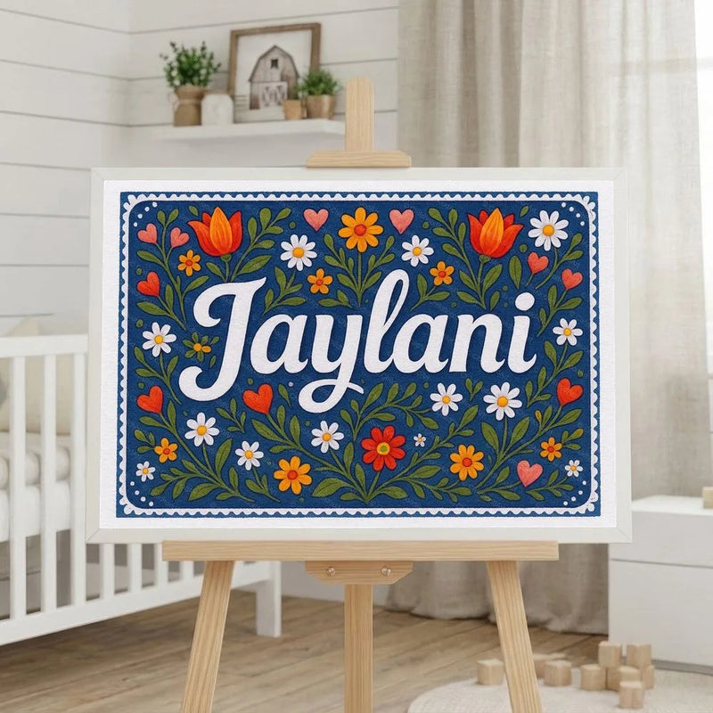 Jaylani Name Art - Floral Farmhouse personalized wall print for kids