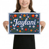 Jaylani Name Art - Floral Farmhouse personalized wall print for kids