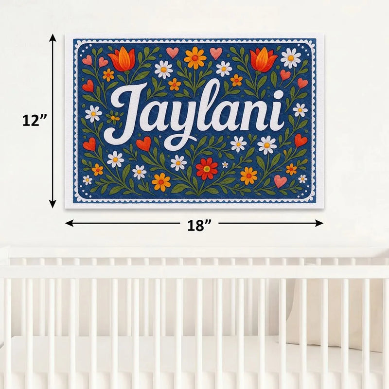 Jaylani Name Art - Floral Farmhouse personalized wall print for kids