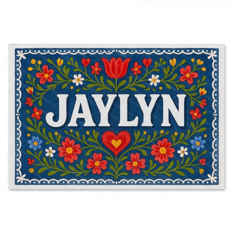 Jaylyn Name Art - Floral Farmhouse personalized wall print for kids