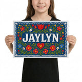 Jaylyn Name Art - Floral Farmhouse personalized wall print for kids