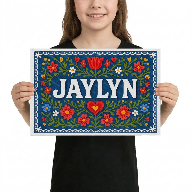 Jaylyn Name Art - Floral Farmhouse personalized wall print for kids