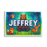 Jeffrey Name Art - Forest Friends personalized wall print for kids