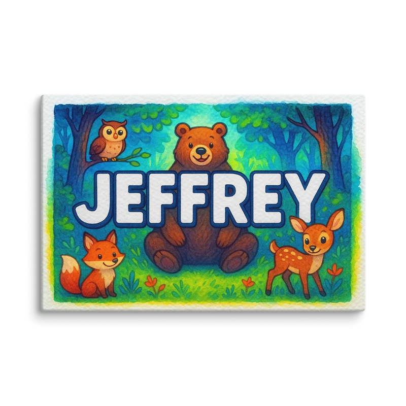 Jeffrey Name Art - Forest Friends personalized wall print for kids