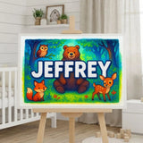 Jeffrey Name Art - Forest Friends personalized wall print for kids
