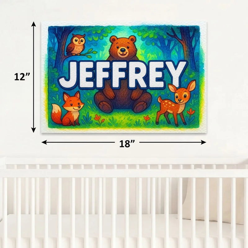 Jeffrey Name Art - Forest Friends personalized wall print for kids