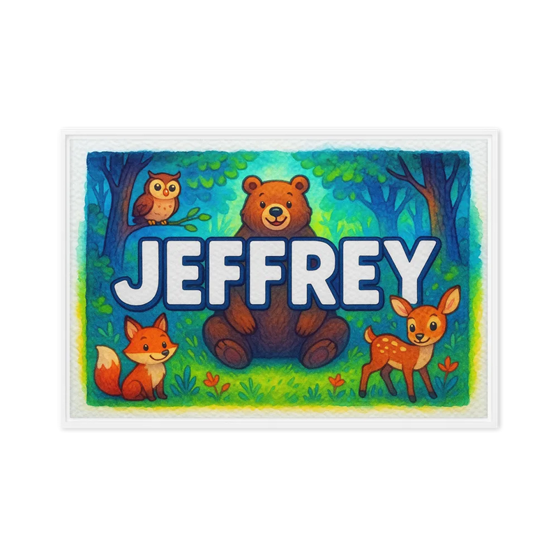 Jeffrey Name Art - Forest Friends personalized wall print for kids