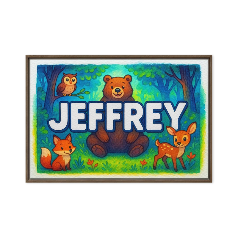 Jeffrey Name Art - Forest Friends personalized wall print for kids