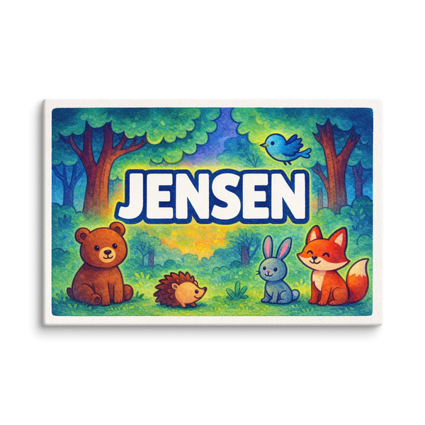 Forest friends themed name art featuring Jensen