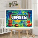Jensen Name Art - Forest Friends personalized wall print for kids