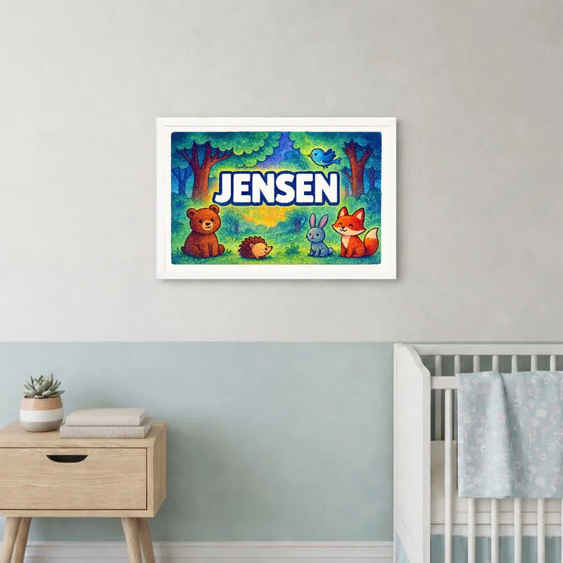 Jensen Name Art - Forest Friends personalized wall print for kids