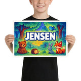 Jensen Name Art - Forest Friends personalized wall print for kids