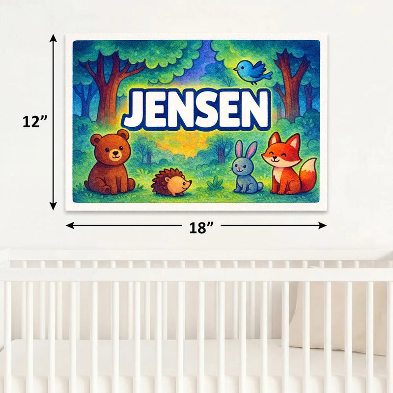 Jensen Name Art - Forest Friends personalized wall print for kids