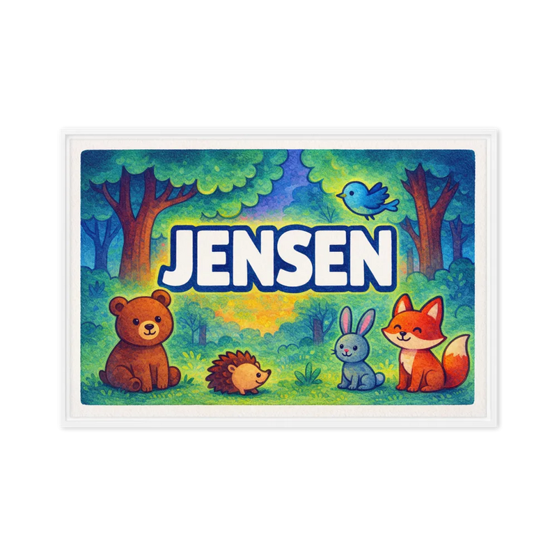 Jensen Name Art - Forest Friends personalized wall print for kids