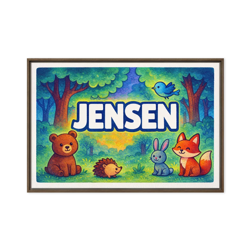 Jensen Name Art - Forest Friends personalized wall print for kids