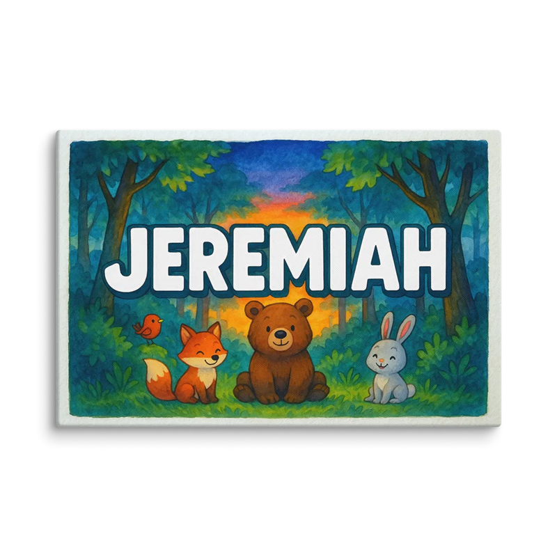 Jeremiah Name Art - Forest Friends personalized wall print for kids
