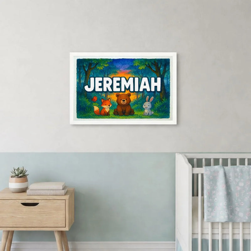 Jeremiah Name Art - Forest Friends personalized wall print for kids