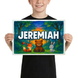 Jeremiah Name Art - Forest Friends personalized wall print for kids