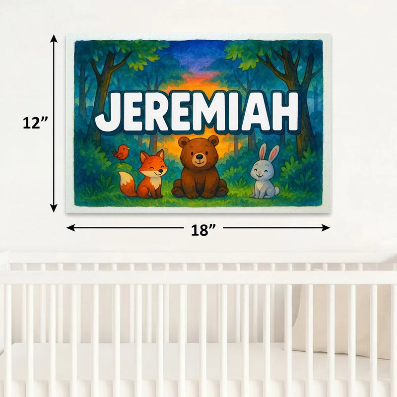 Jeremiah Name Art - Forest Friends personalized wall print for kids