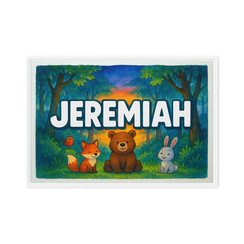 Jeremiah Name Art - Forest Friends personalized wall print for kids