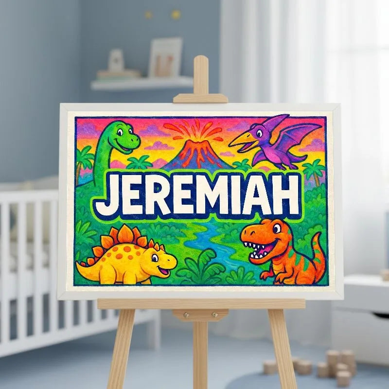 Jeremiah Name Art - Dinosaur Adventure personalized wall print for kids