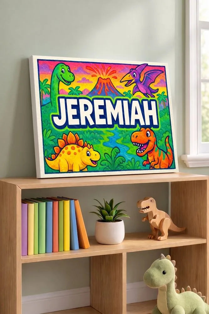 Jeremiah Name Art - Dinosaur Adventure personalized wall print for kids