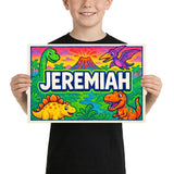 Jeremiah Name Art - Dinosaur Adventure personalized wall print for kids