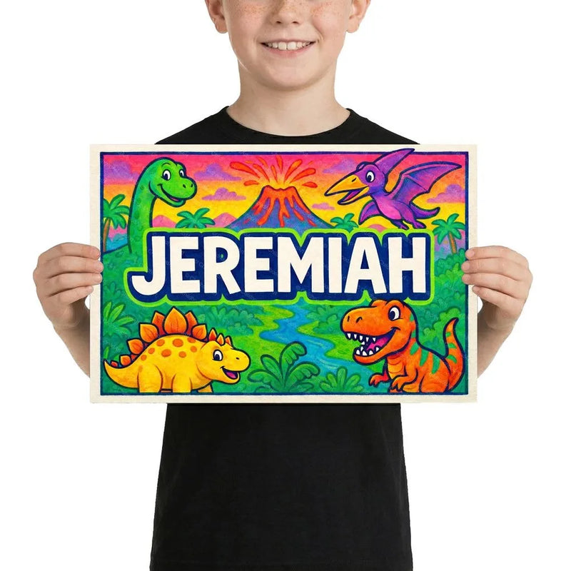 Jeremiah Name Art - Dinosaur Adventure personalized wall print for kids