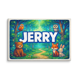 Jerry Name Art - Forest Friends personalized wall print for kids