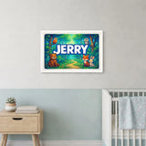 Jerry Name Art - Forest Friends personalized wall print for kids