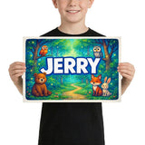 Jerry Name Art - Forest Friends personalized wall print for kids