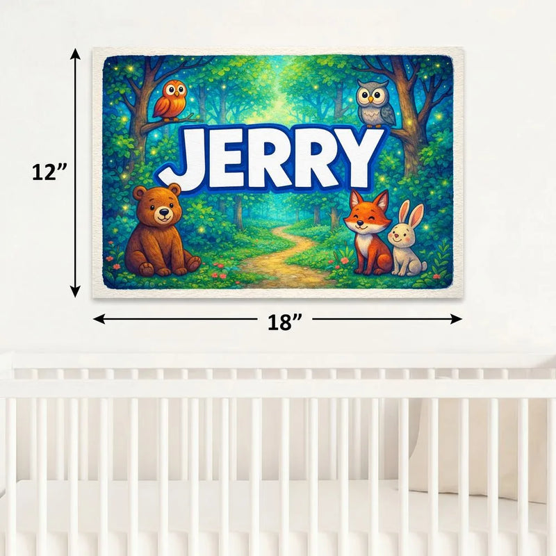 Jerry Name Art - Forest Friends personalized wall print for kids