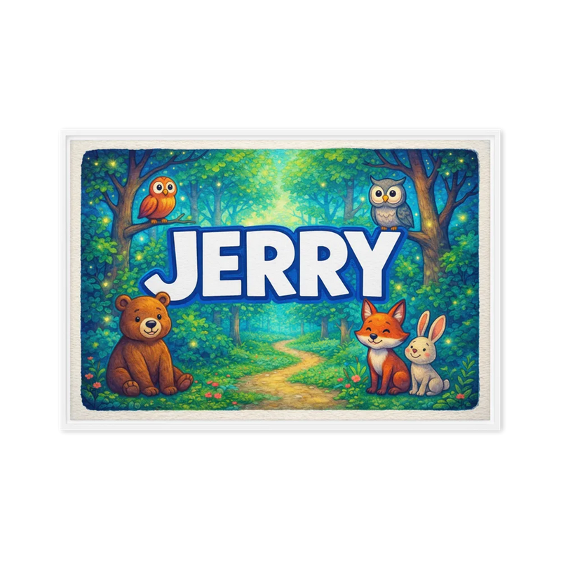 Jerry Name Art - Forest Friends personalized wall print for kids