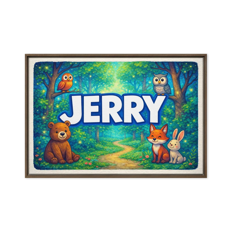 Jerry Name Art - Forest Friends personalized wall print for kids