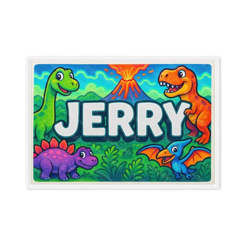 Jerry Name Art - Dinosaur Adventure personalized wall print for kids