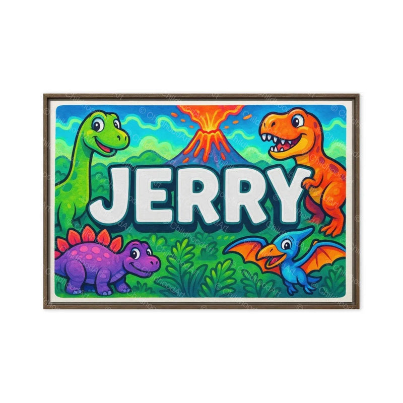 Jerry Name Art - Dinosaur Adventure personalized wall print for kids