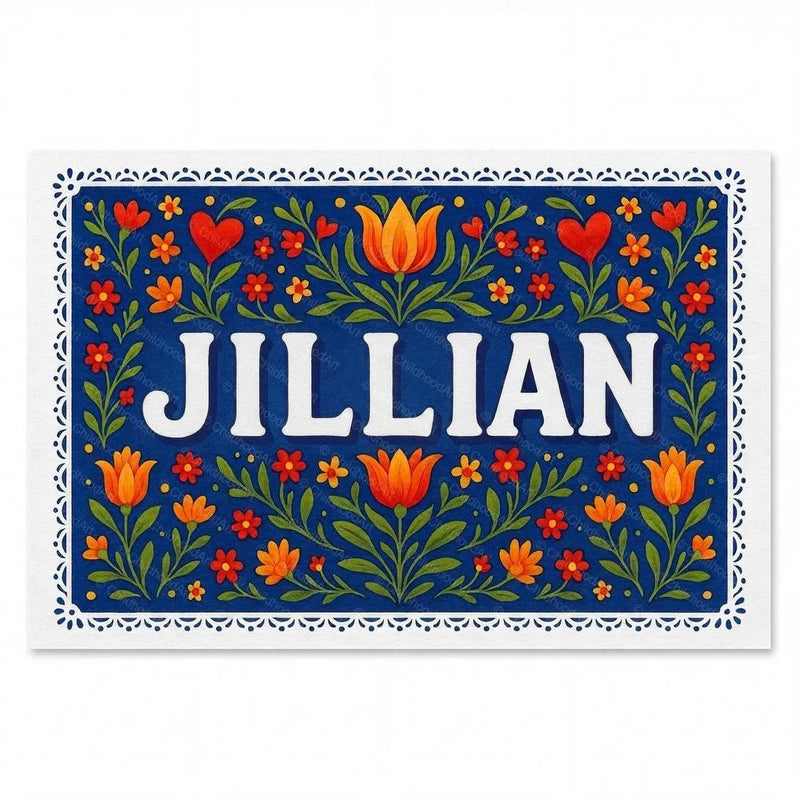 Jillian Name Art - Floral Farmhouse personalized wall print for kids