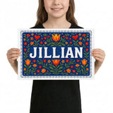 Jillian Name Art - Floral Farmhouse personalized wall print for kids