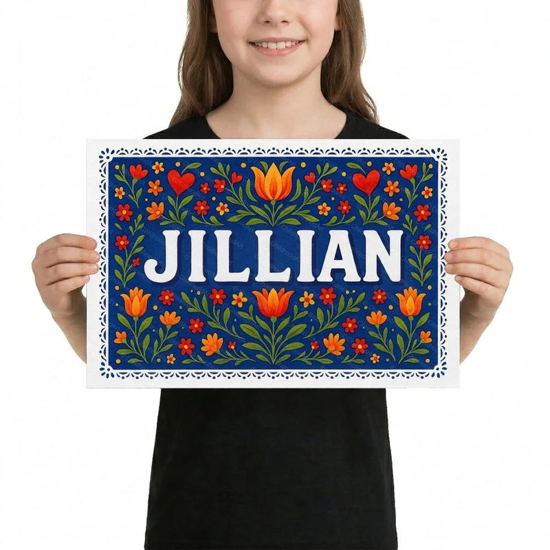Jillian Name Art - Floral Farmhouse personalized wall print for kids