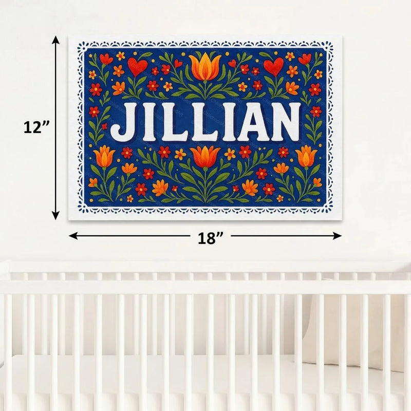 Jillian Name Art - Floral Farmhouse personalized wall print for kids