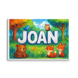 Joan Name Art - Forest Friends personalized wall print for kids