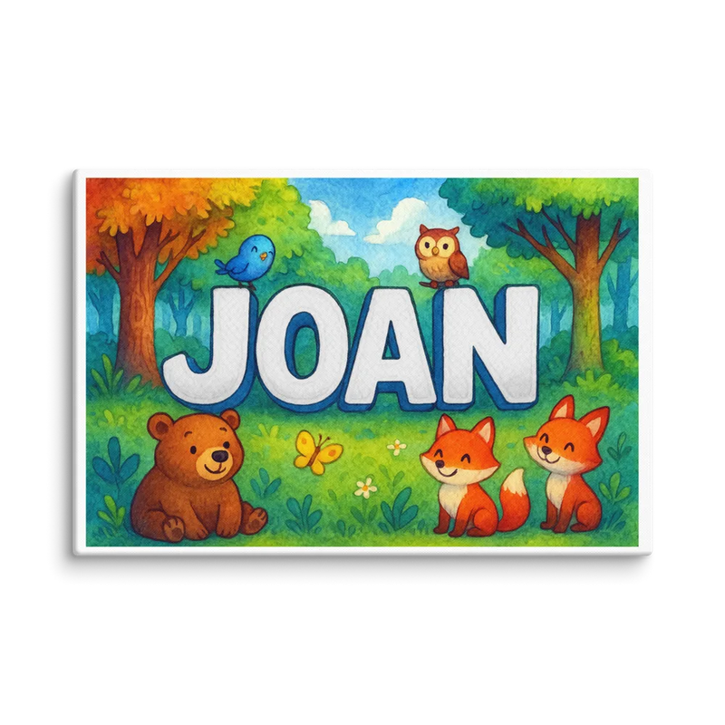 Joan Name Art - Forest Friends personalized wall print for kids