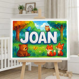 Joan Name Art - Forest Friends personalized wall print for kids